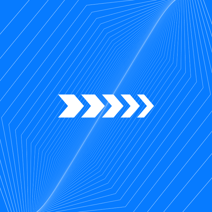 Progressive white arrows on a circuit-like blue background