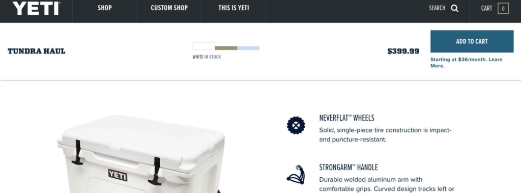 Image showing YETI website with a yeti cooler product display page