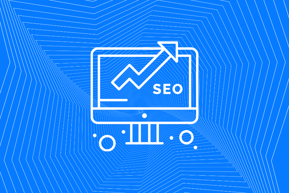 Stylized SEO and growth graph icon on digital blue background