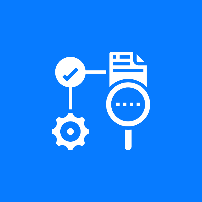 Interconnected icons for symbolizing data process verification and analysis