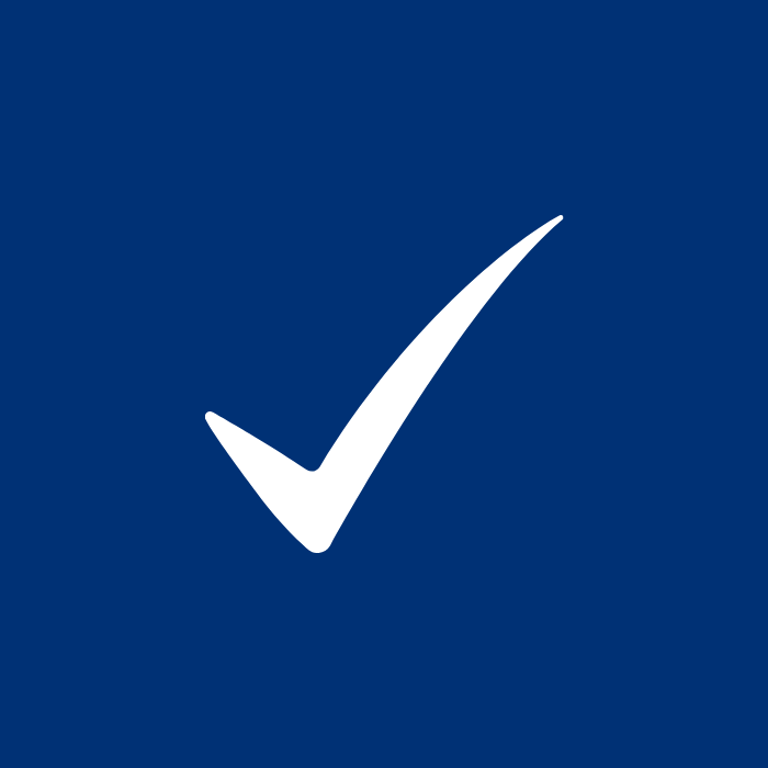 A white checkmark on a deep blue background, indicating completion.