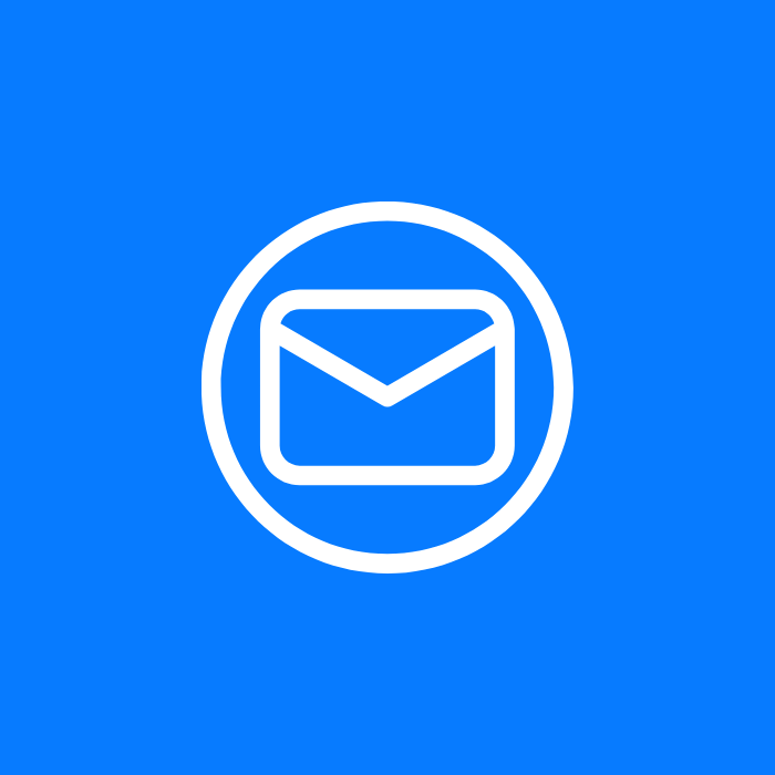 Email envelope icon on blue background for marketing concept.