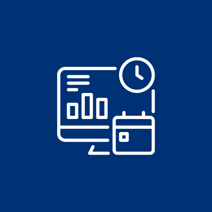 Data report and briefcase icons with clock, suggesting time-managed tasks.