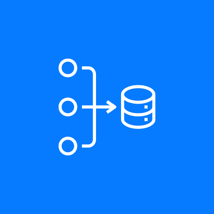 Icon depicting data flow from process nodes to a centralized database, symbolizing structured data processing