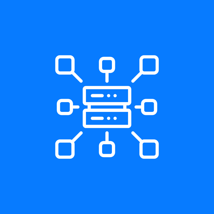 Centralized network server icon illustrating data flow and connectivity.