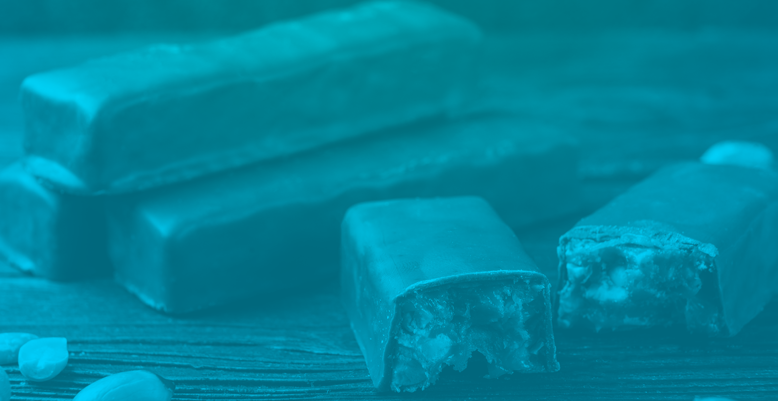 Close-up image of protein bars with a blue tint