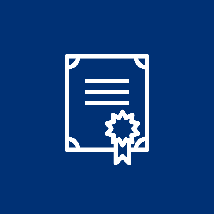 White document icon with a ribbon on a blue background, indicating coordination